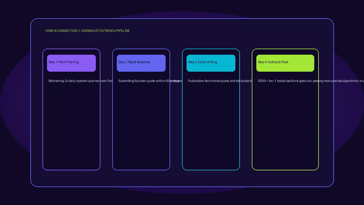 HARO and Connectively journalist outreach pipeline workflow diagram